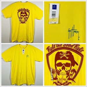 Guy Harvey Fight The Good Fight Classic Fit Sz M Yellow Skull Pirate T Shirt